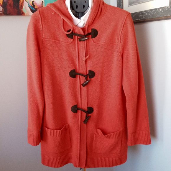 Ralph Lauren Orange Hooded Toggle Front lambswool blend Long Cardigan Size XL - Picture 2 of 7